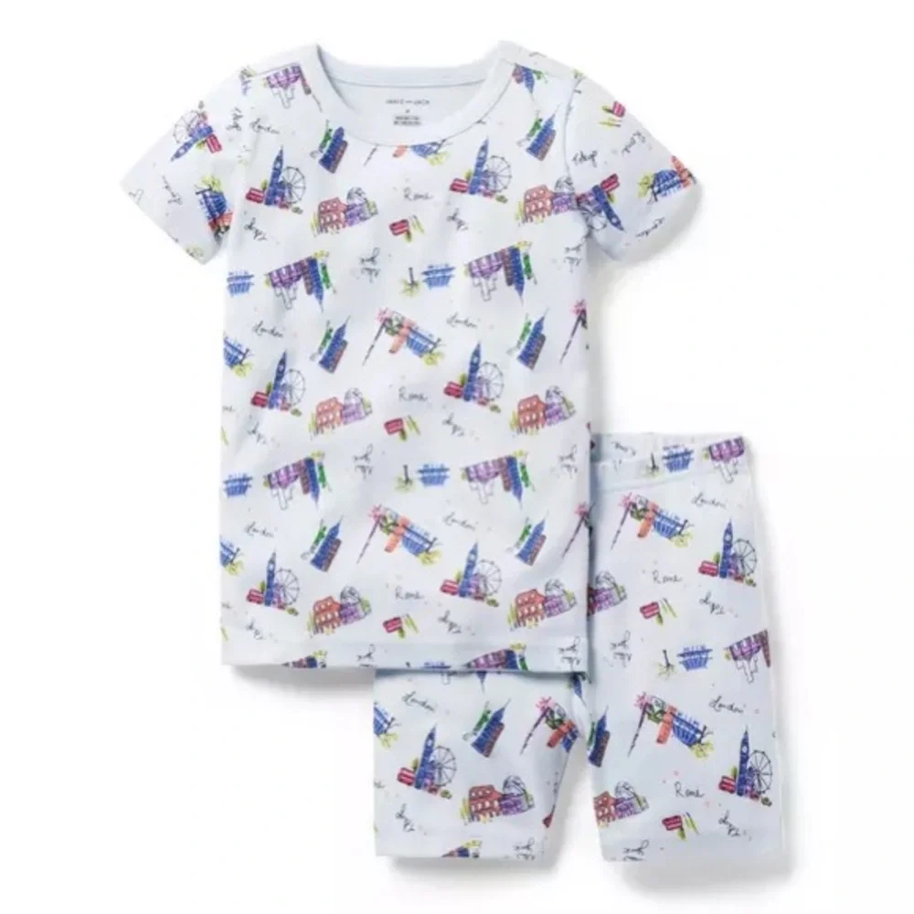 Janie and Jack Good Night Short Pajamas In Cityscapes size 4T 100% cotton